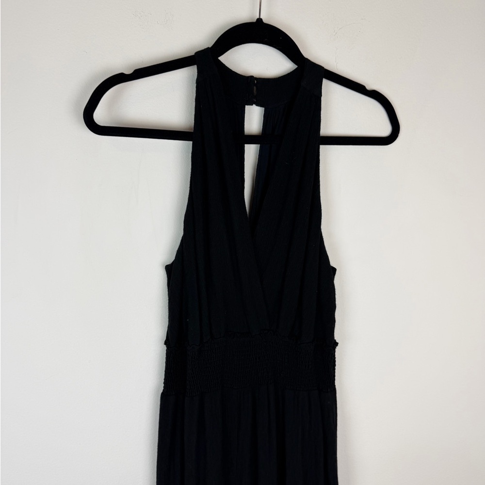 Anthropologie Bionda Plisse Jumpsuit Black Wide Leg Size Large L Petite - Picture 4 of 8